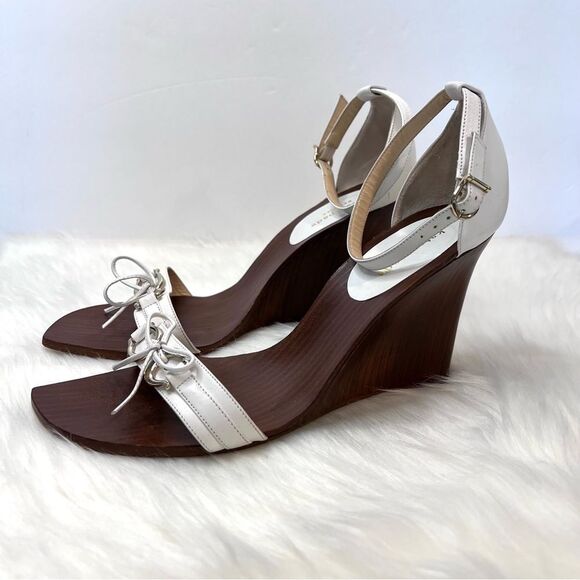 KATE SPADE NY WOMEN’S WOOD WEDGE HEELS STRAPPY WHITE SANDALS SIZE 10 - Picture 3 of 10